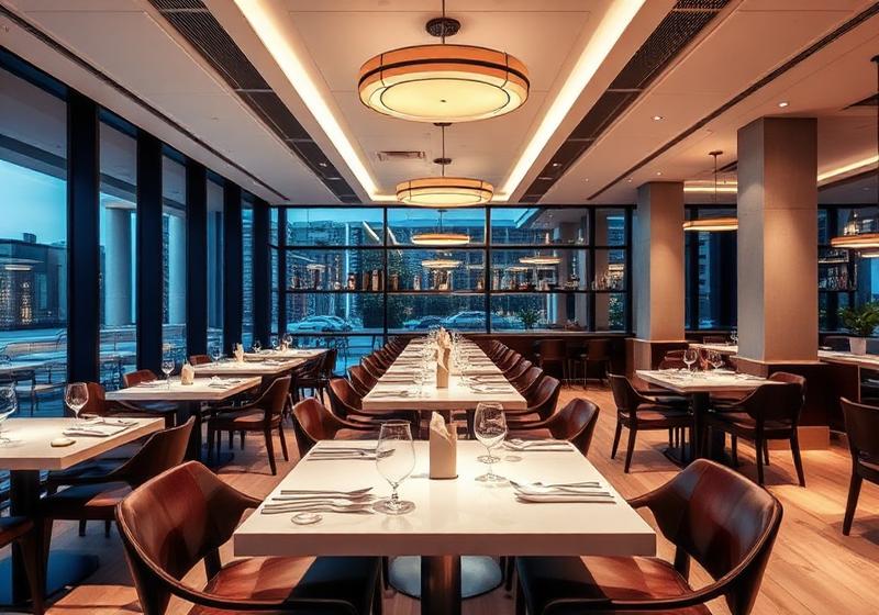 Comedor de restaurante climatizado con difusores de aire
